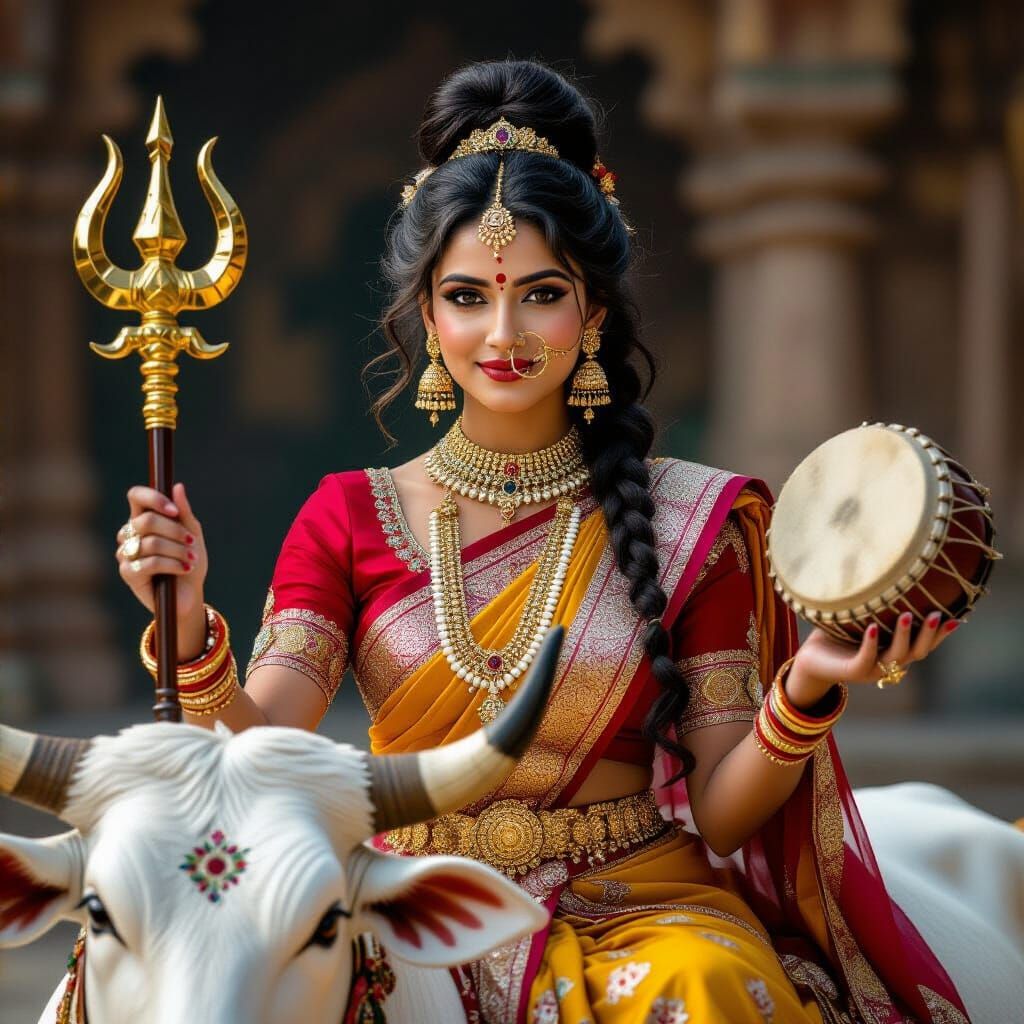 Hindu Goddess Maheshvari on Adorned Bull