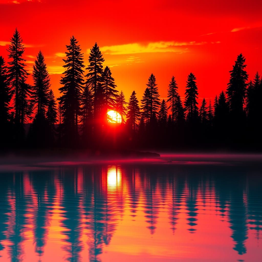 Serene Lake Sunset Landscape Photograph