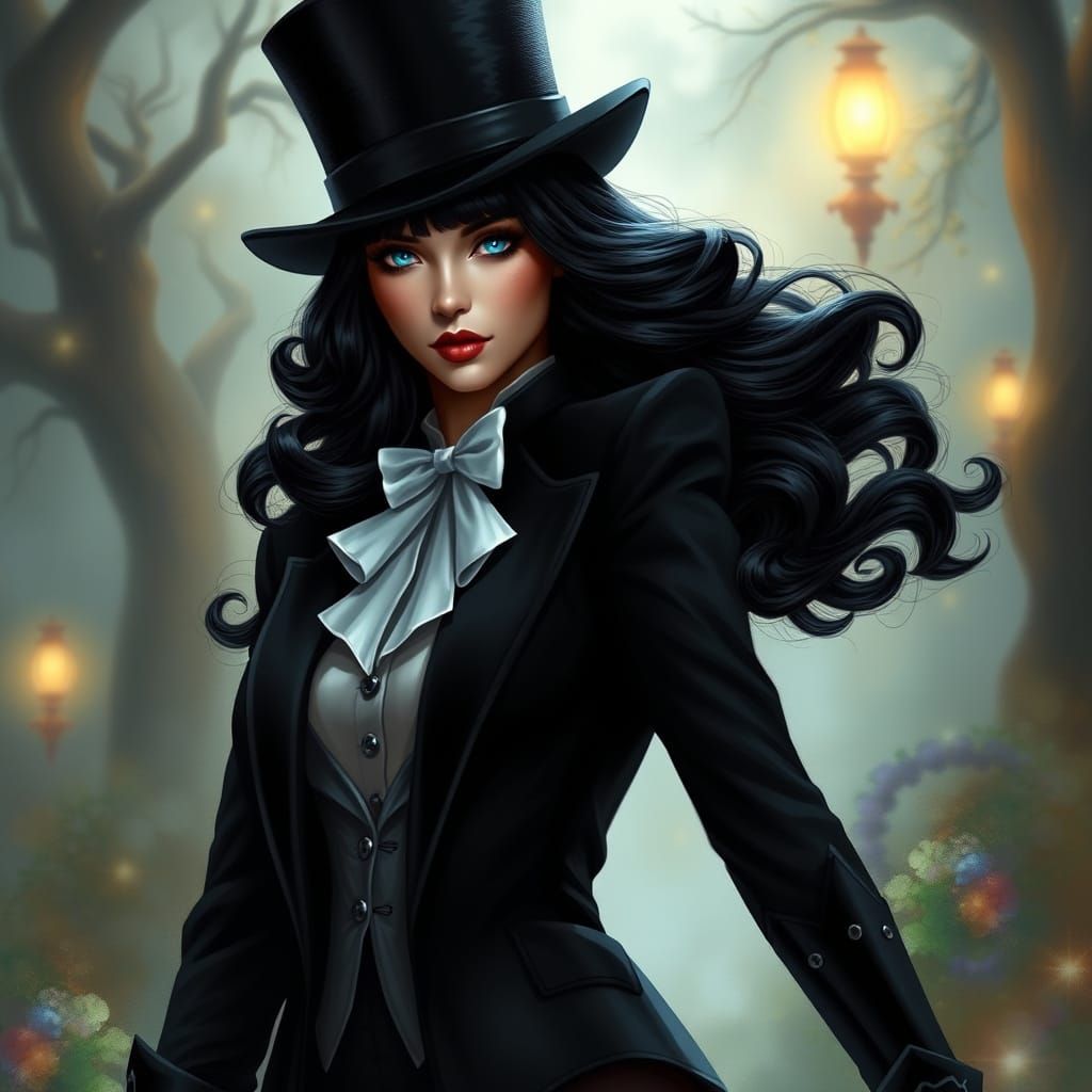 Ethereal Fantasy Beauty in Black and Cyan