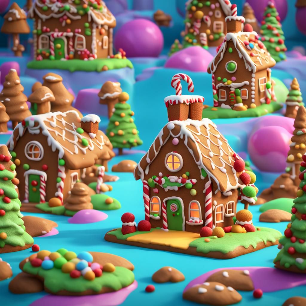 Gingerbread House in 3D Digital Art Style