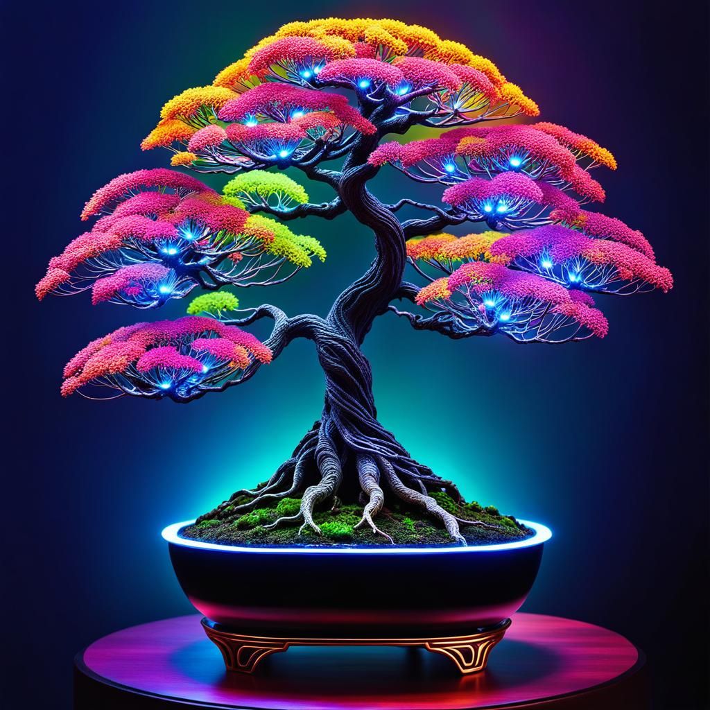 Glowing Alien Bonsai Tree: Abstract Art Masterpiece