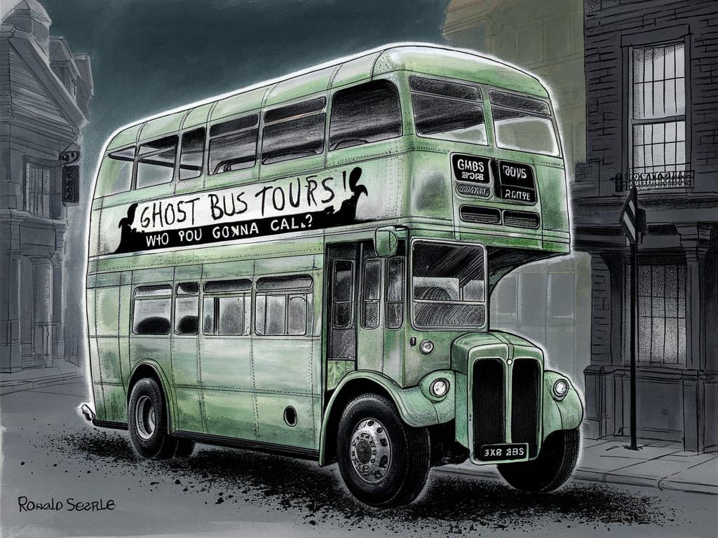 Ghostly Victorian Street Scene with Spectral Bus