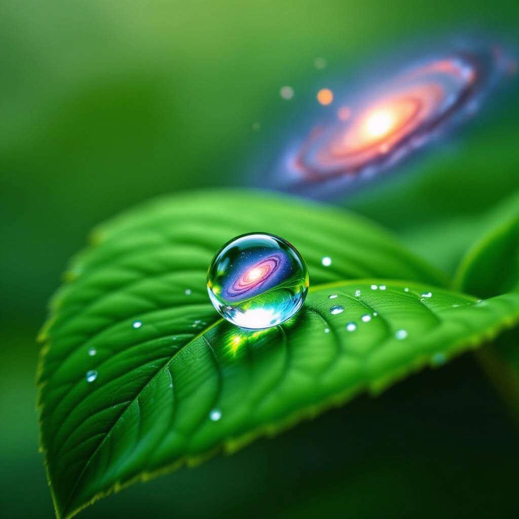 Dewdrop Galaxy Reflection: Dreamy Ethereal Macro Photo