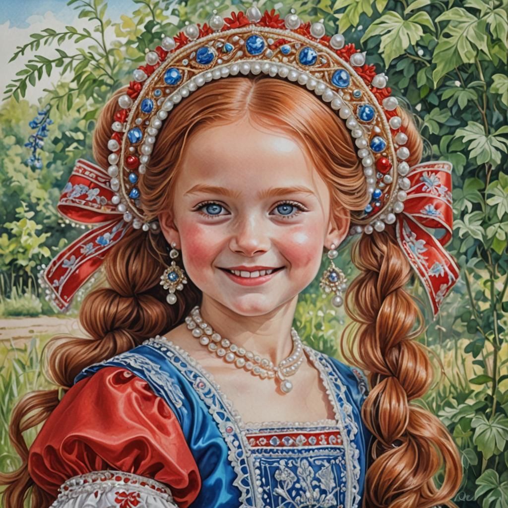 Smiling Russian Girl in Traditional Costume: Candy Art