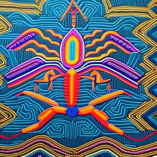 Huichol Yarn Painting of a Scorpion