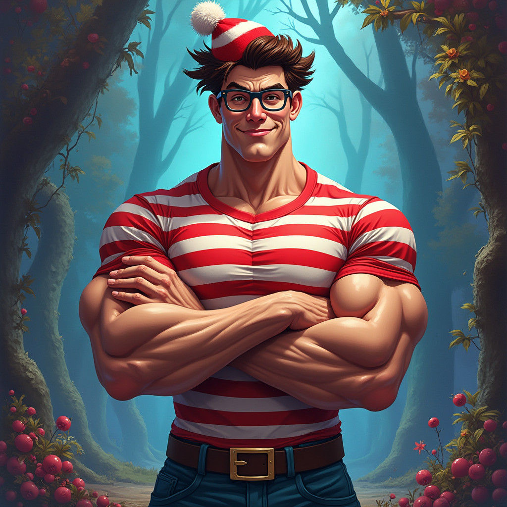 Muscular Waldo in Mystical Realm: Hyperrealistic Portrait