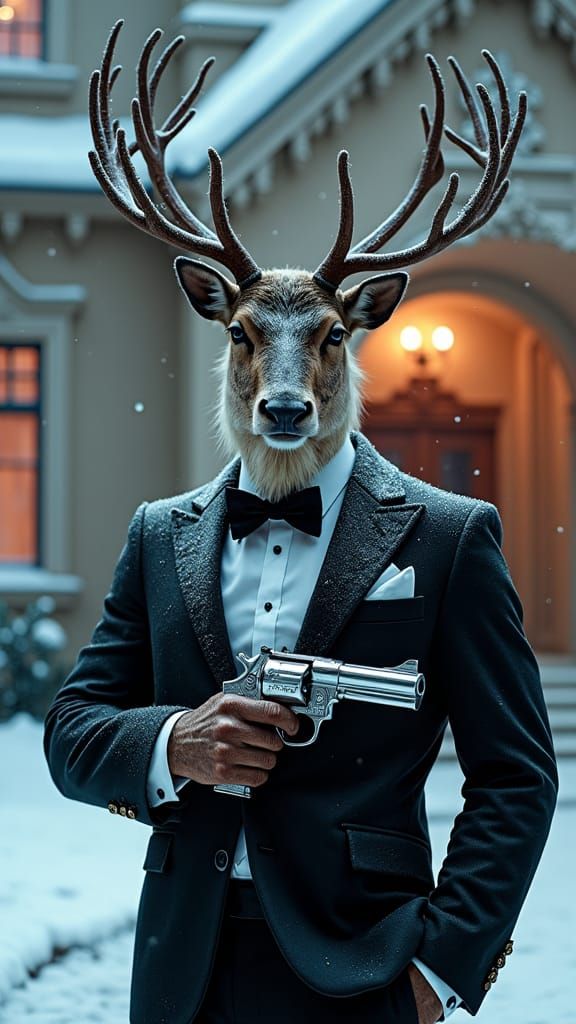 Reindeer Mafia Boss with Snowflake Tattoos