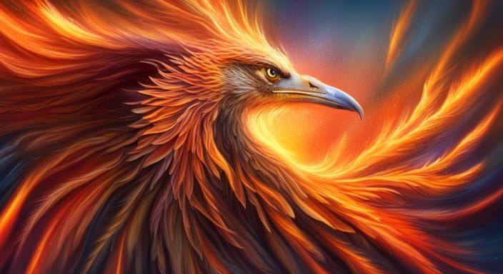 Mythical Phoenix Bird Portrait in Photorealism