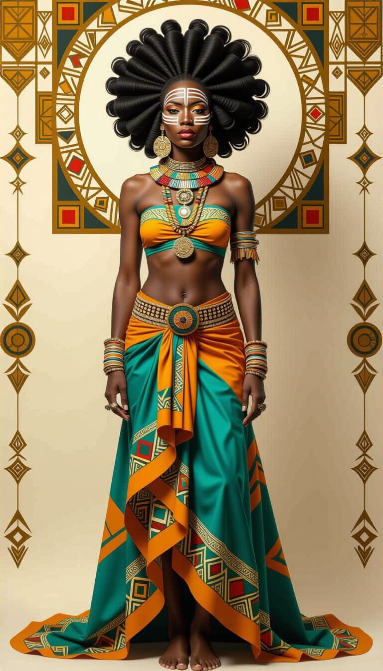 Papua Queen Portrait in Art Nouveau Style