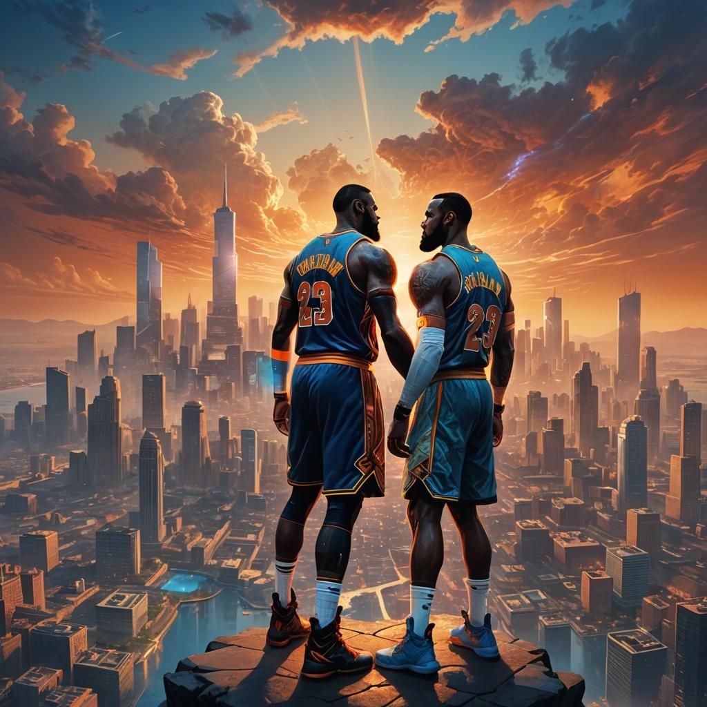 Epic Showdown: Lebron vs Jordan in Fantasy Art