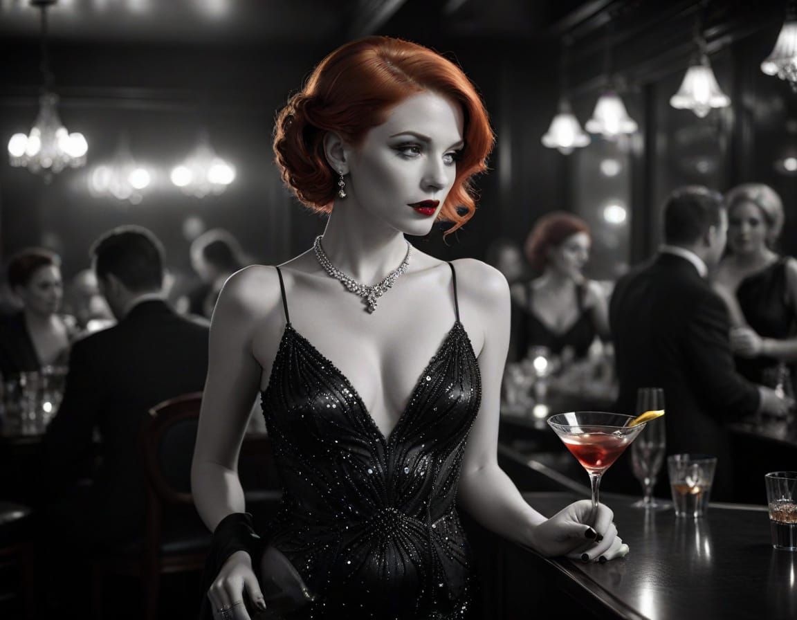 Mysterious Woman in Smoky Jazz Club, Neo-Noir Style