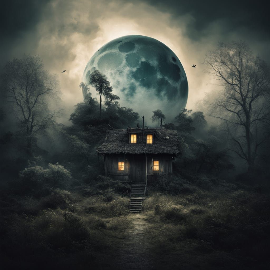 Surreal Forest Village Inside Moon's Heart