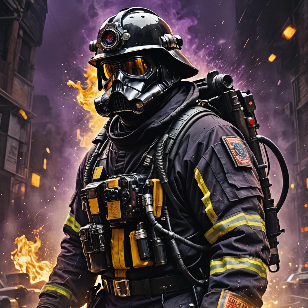 Firefighter Vader: Dark Fantasy Concept Art Portrait