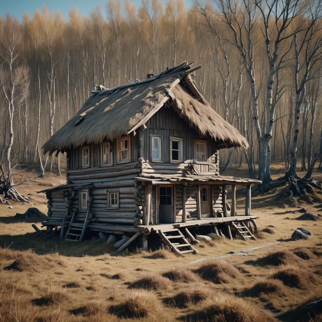 Russian House on Chicken Feet in Tundra