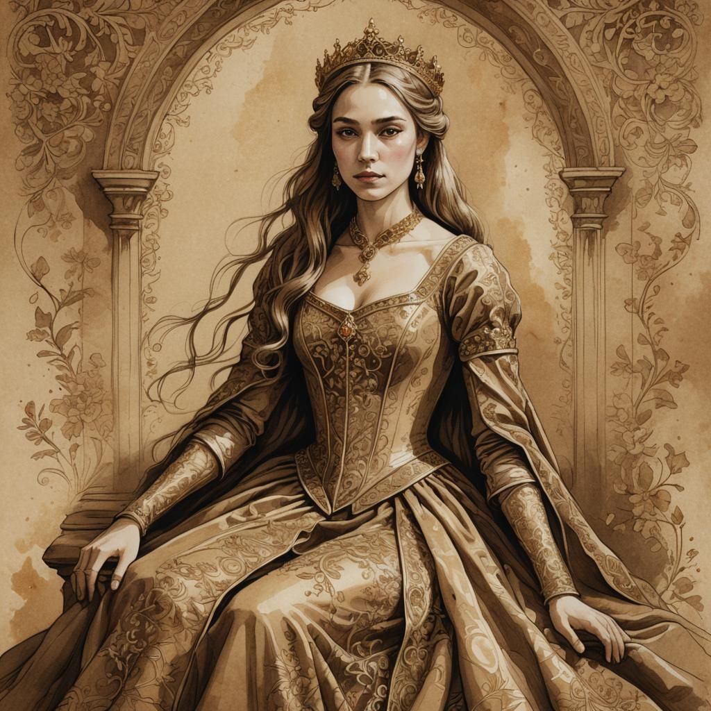 Medieval Princess Portrait in Sepia Sketch Style