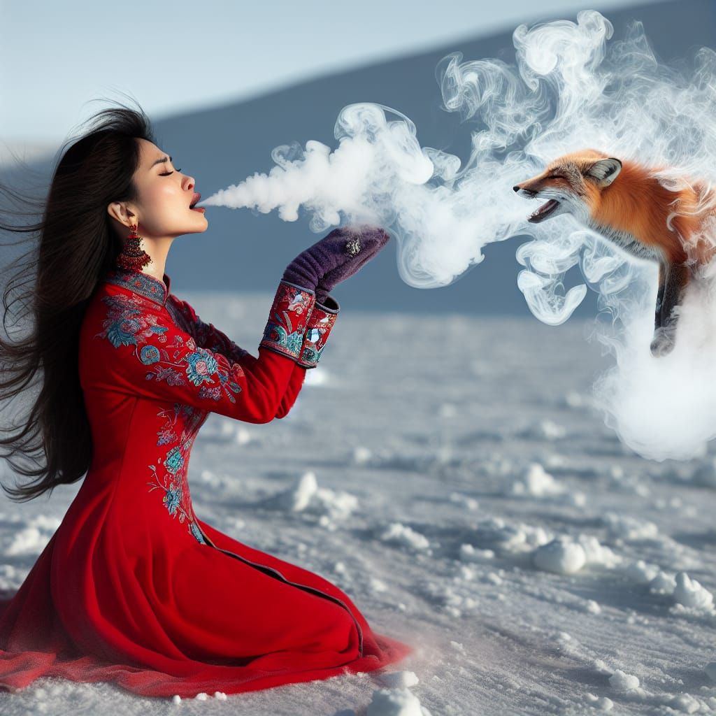 Woman Singing in Tundra, Breath Forms Animals