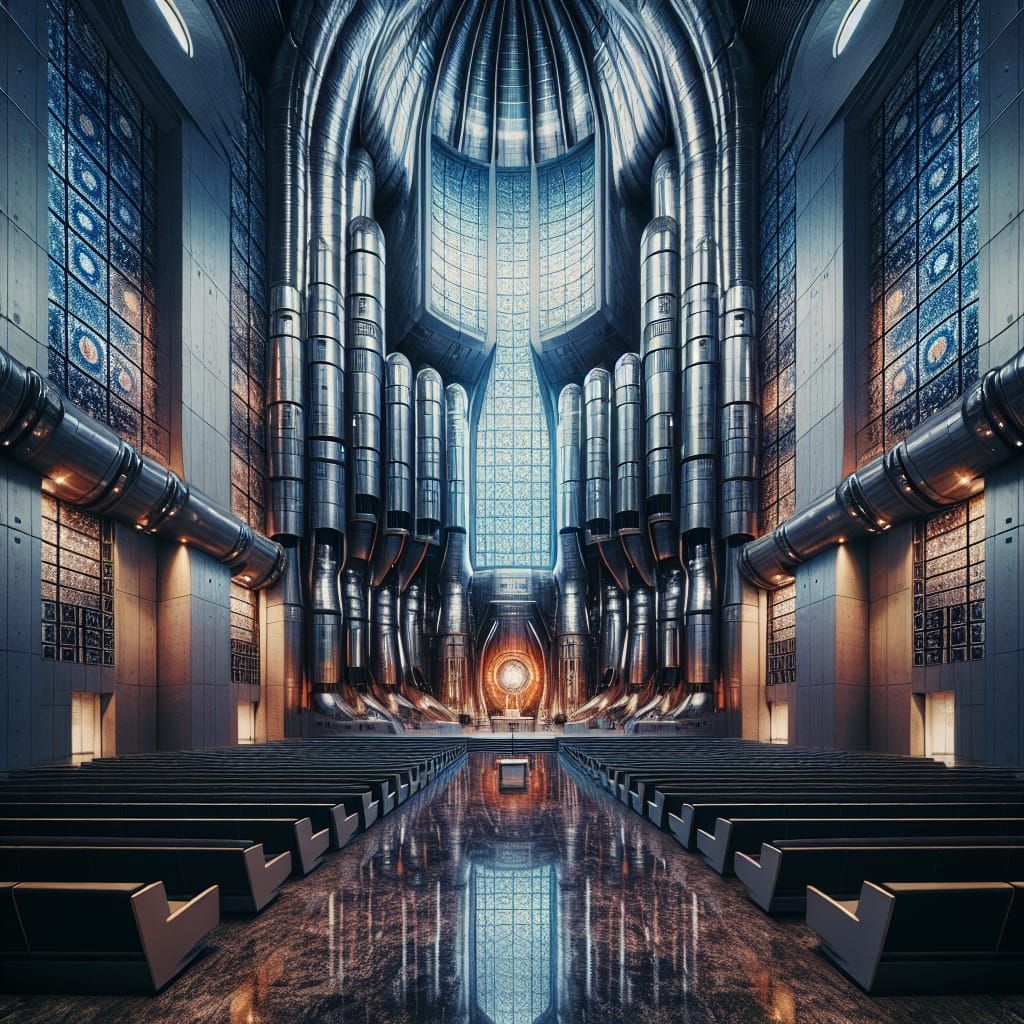 Futuristic Church Interior Inspired by NASA Capsule