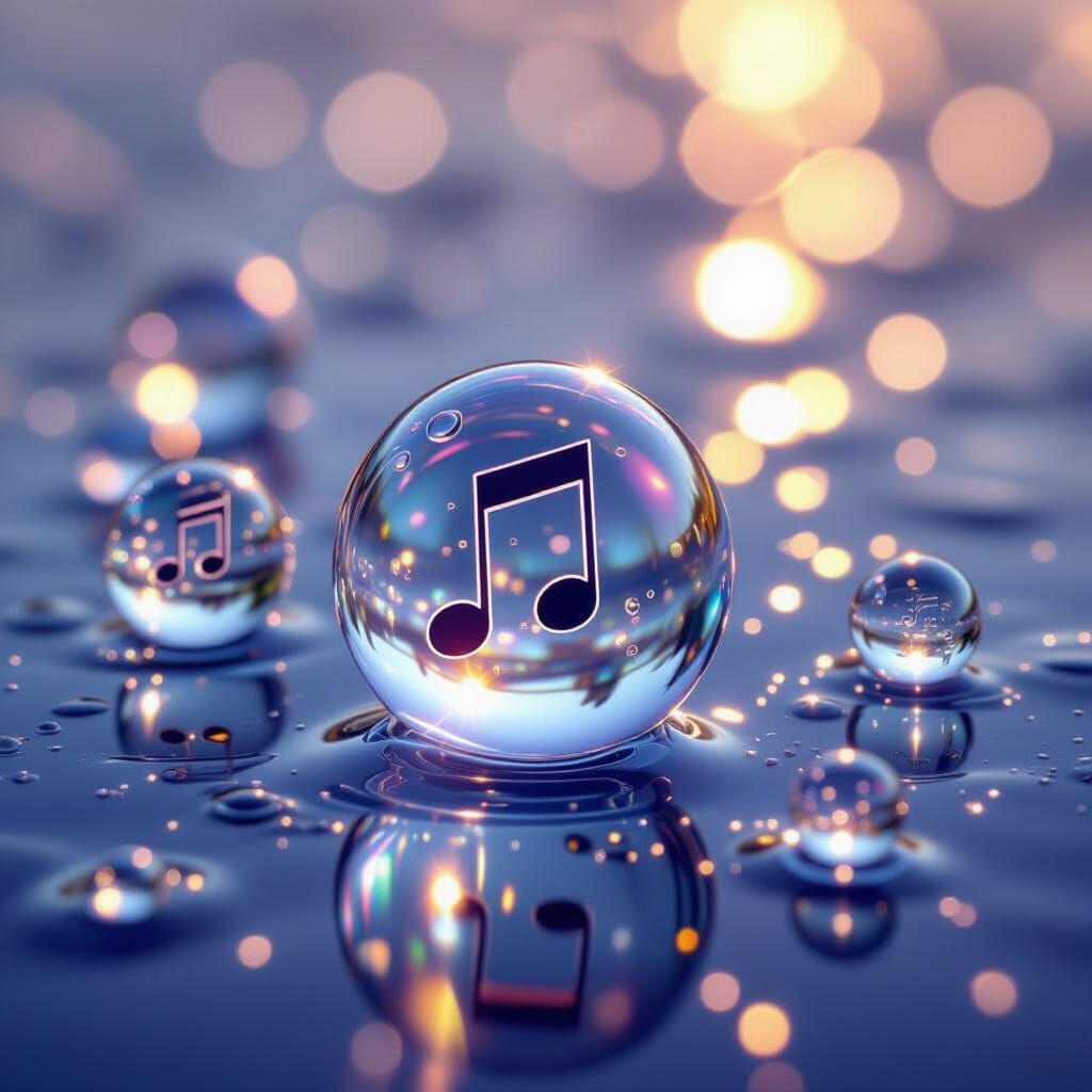 Musical Note Soap Bubbles Bursting on Reflective Ground