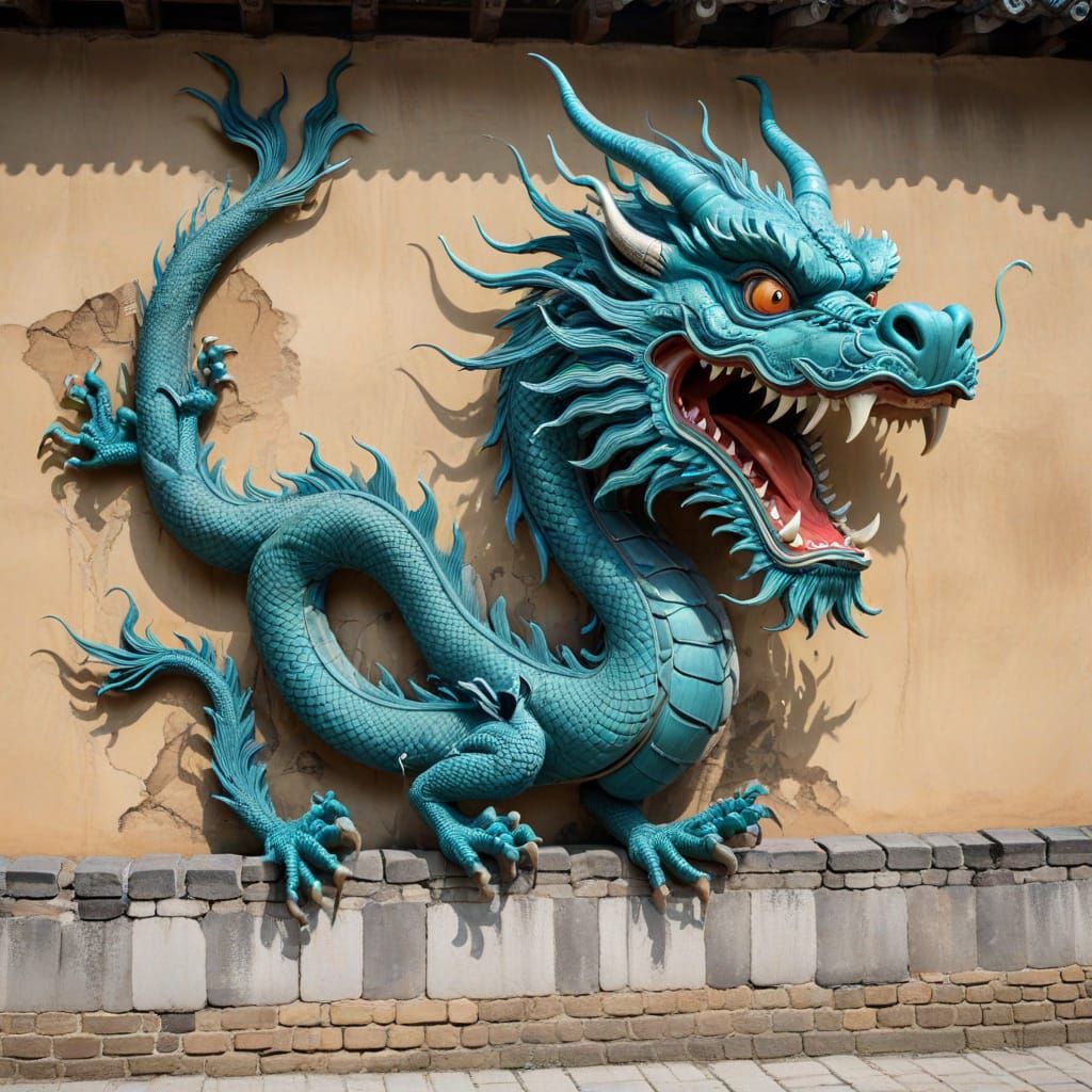 Great Wall of China Appears with Dragon