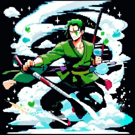 Roronoa Zoro's Swords in Pixelated Anime Style