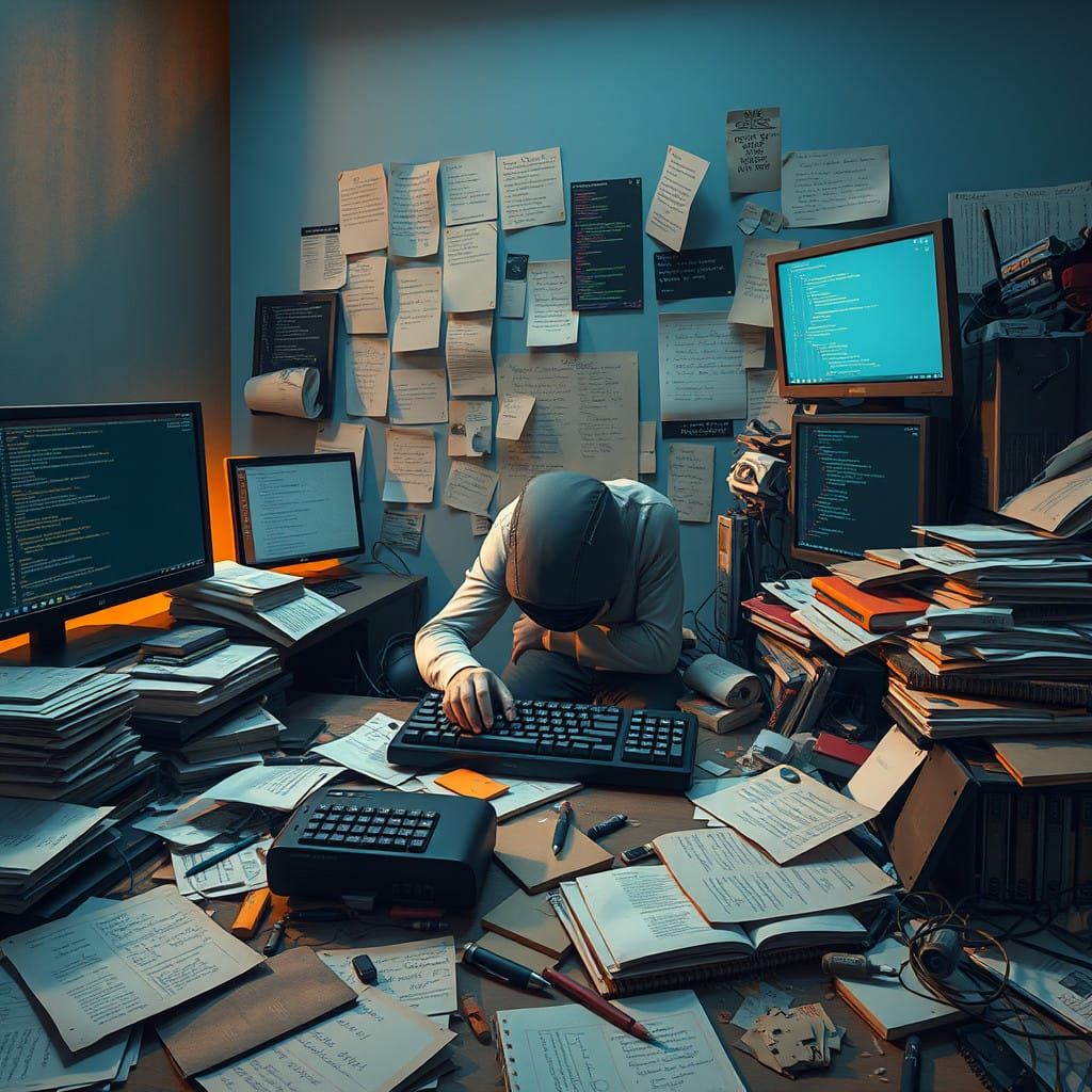 Futuristic Workspace in Dreamlike Chaos