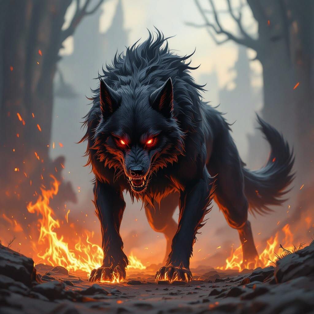 Fiery Hellhounds Hunting in a Dark Fantasy World
