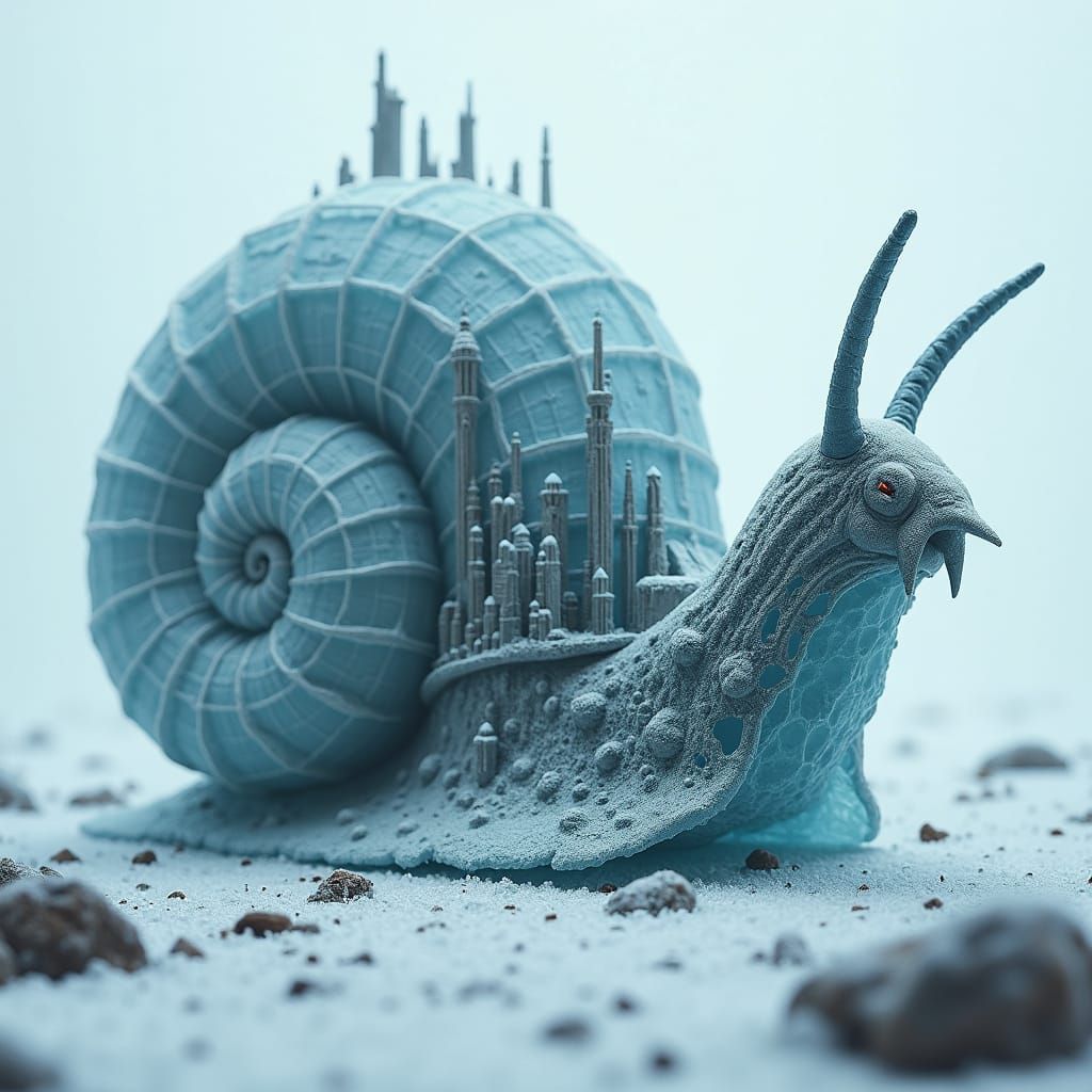 Frostpunk Ice Snail with Miniature Metropolis