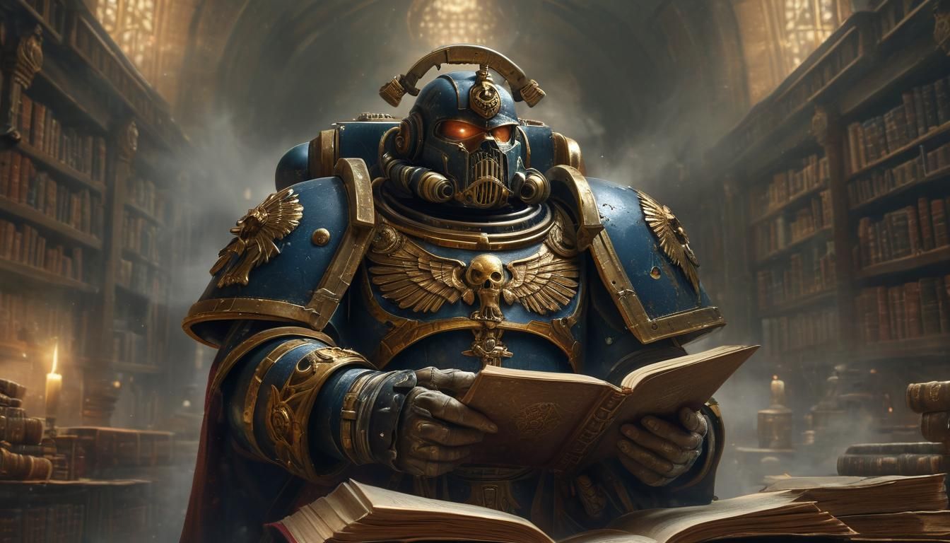 Ethereal Space Marine Portrait Studying Ancient Books