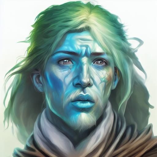 Nervous Triton Cleric in Dungeons and Dragons Style