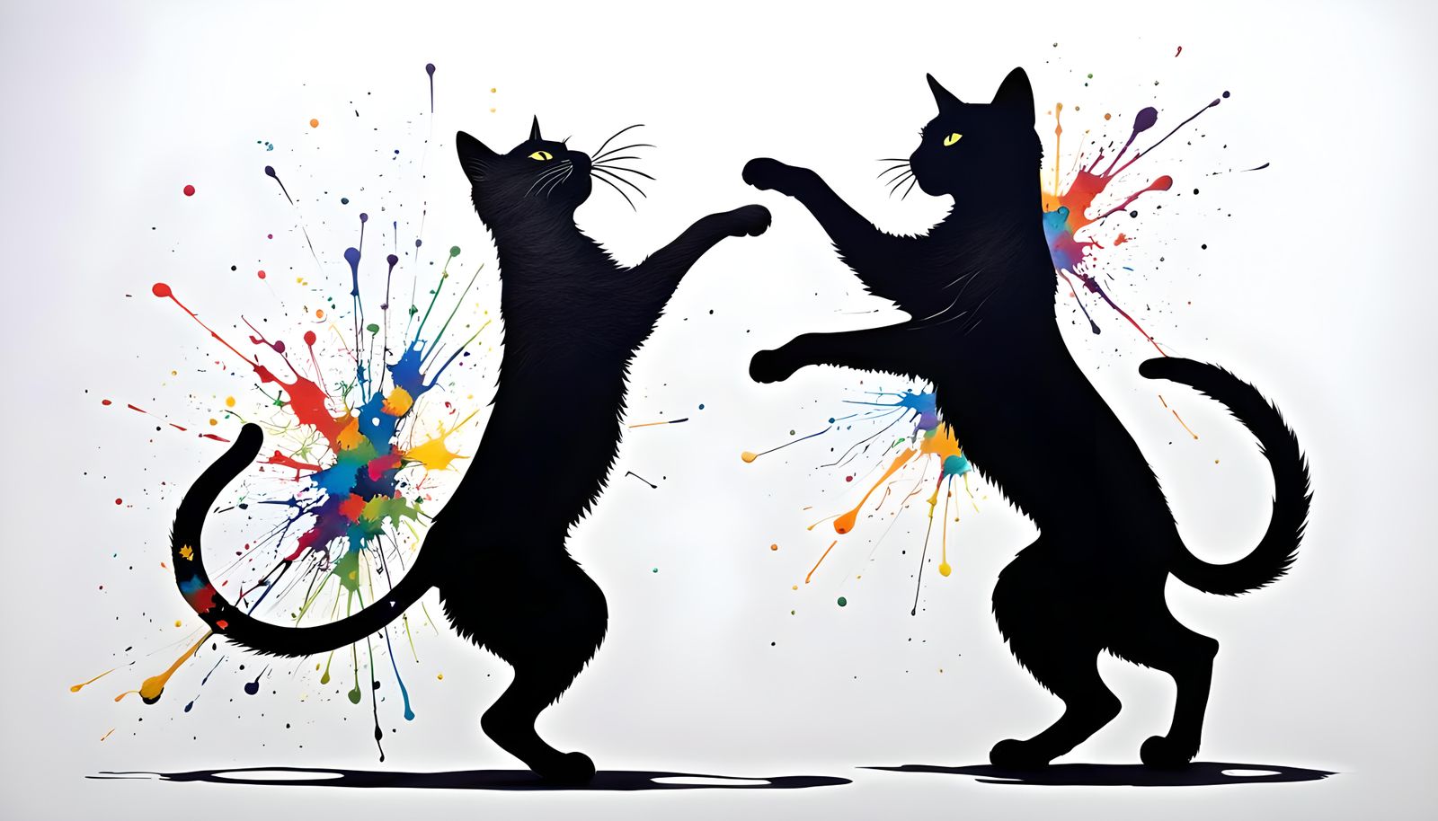Dancing Cats Silhouette in Expressionist Style
