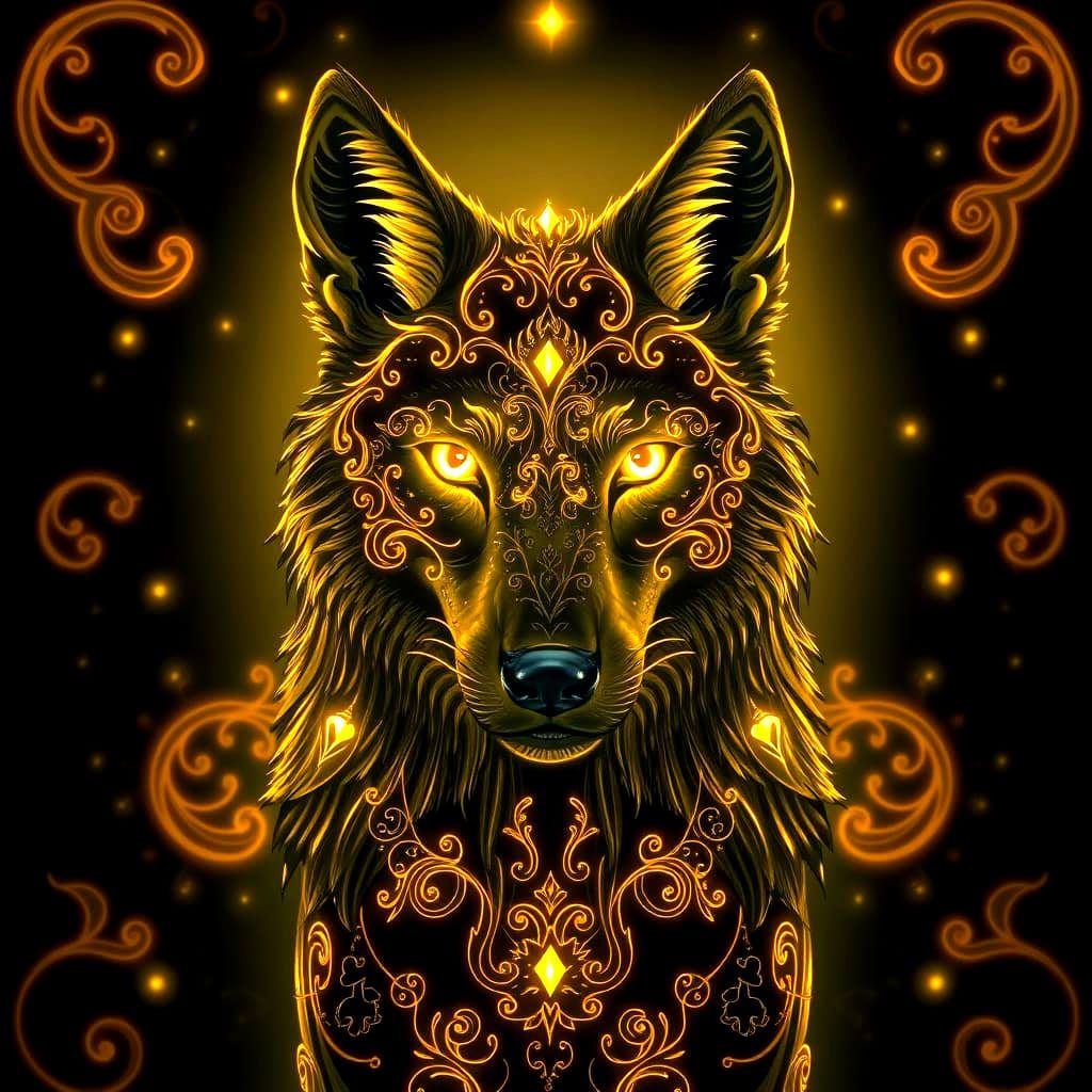 Bioluminescent Wolf with Golden Filigree in Ethereal Style