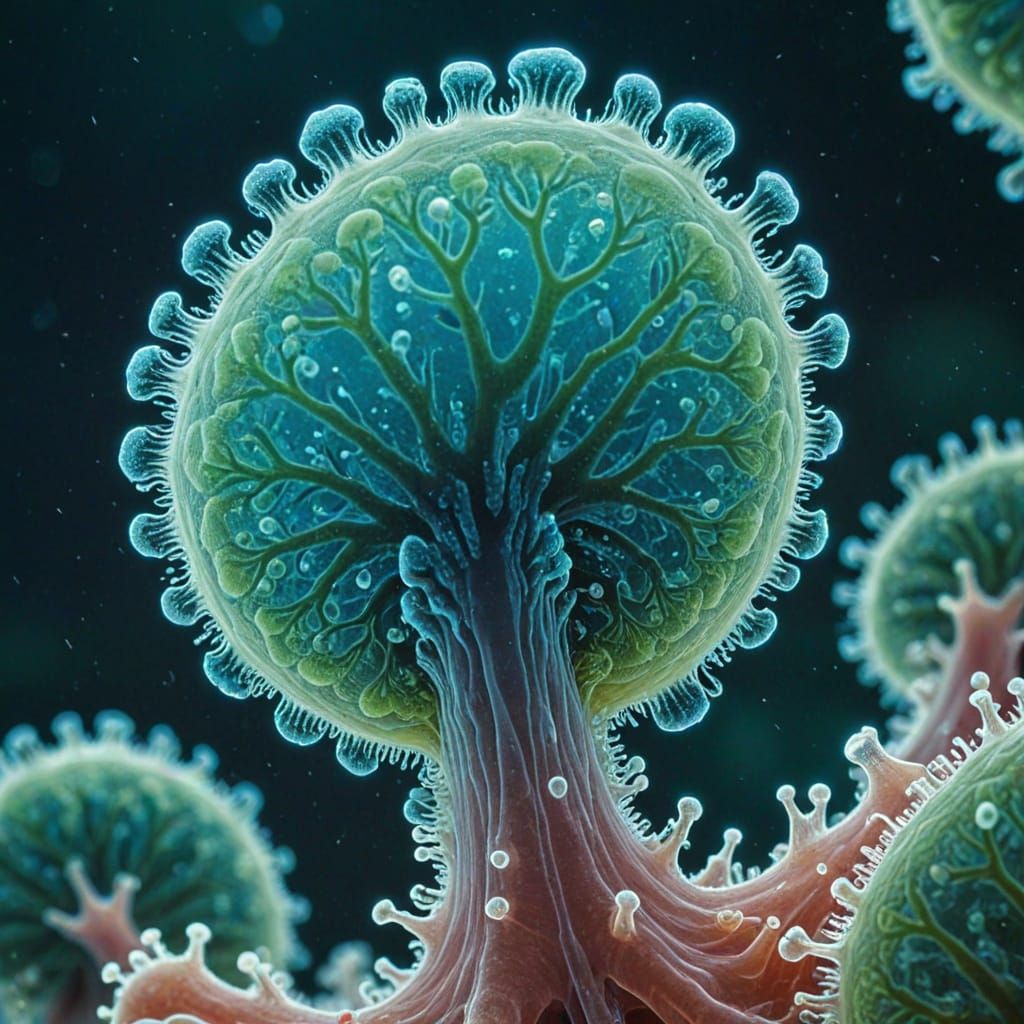 Glowing Amoeba in a Dreamy Water Droplet