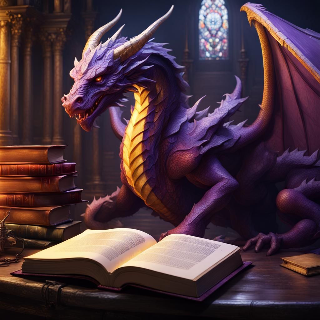 Majestic Book Dragon in Dark Fantasy Style