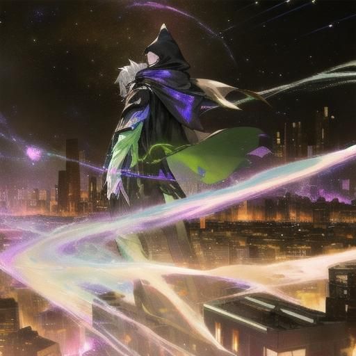 Cyberpunk Galaxy: Cloaked Figure in Starry Universe