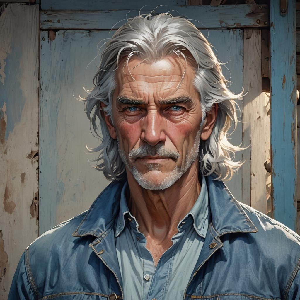 Handsome Silver-Haired Man in Barnyard Portrait