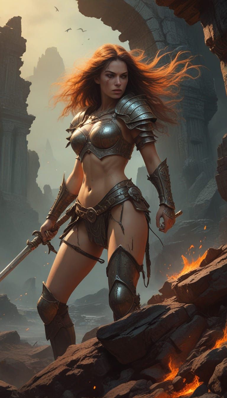 Dark Fantasy Warrior in Mystic Flames