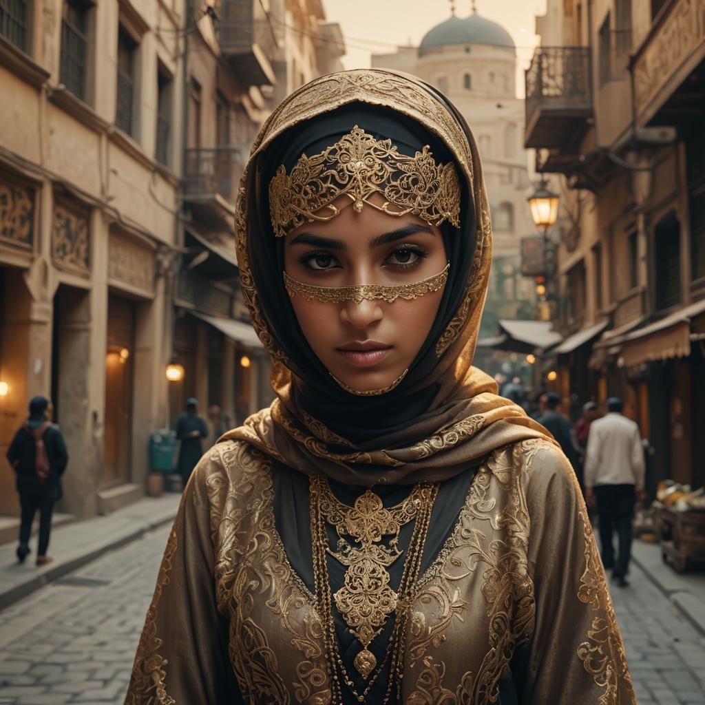 Beautiful Muslim Woman with Niqab in Cinematic Style