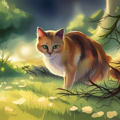 Gentle Cat Footfalls: Watercolor Dawn Scene