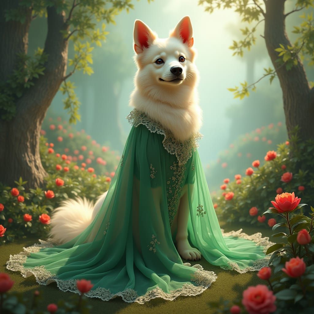 Dog in Green Gown, Fantasy Concept Art