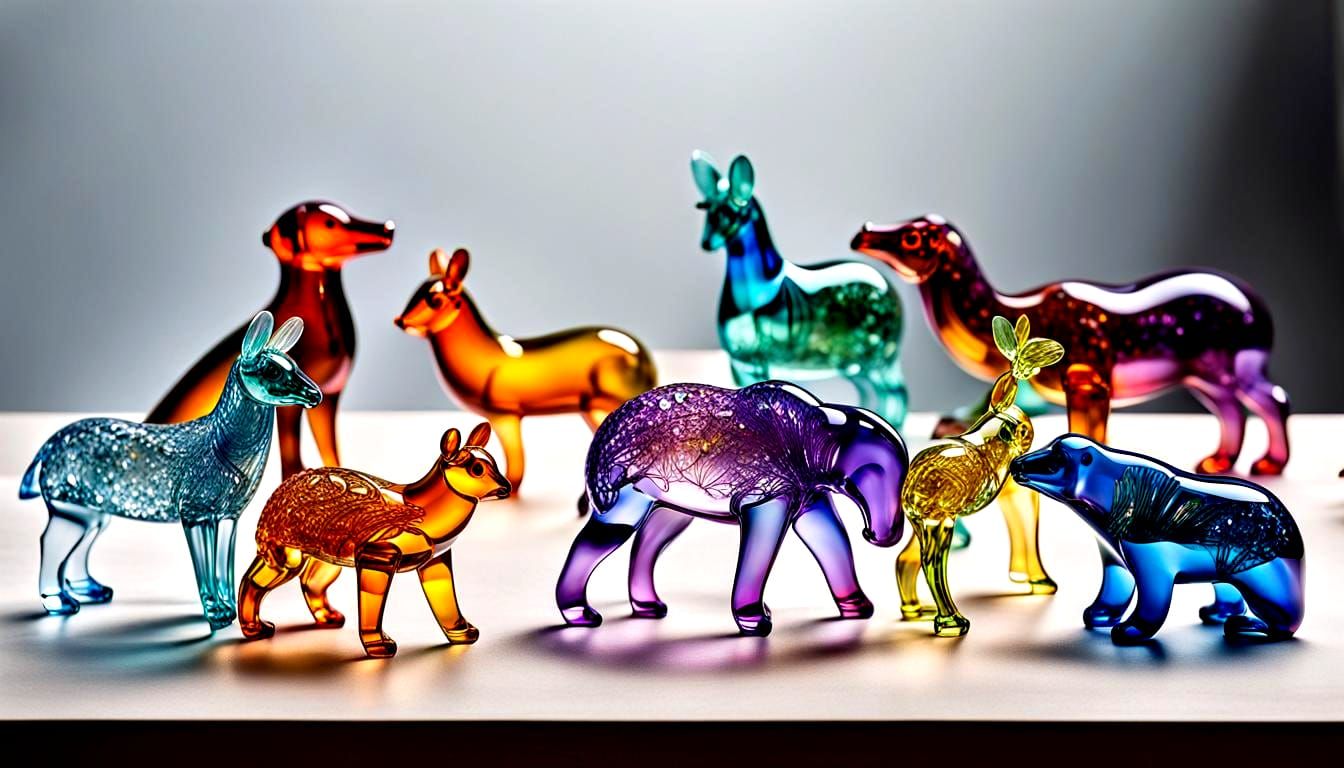 Crystal Glass Animal Figurines with Enamel Details