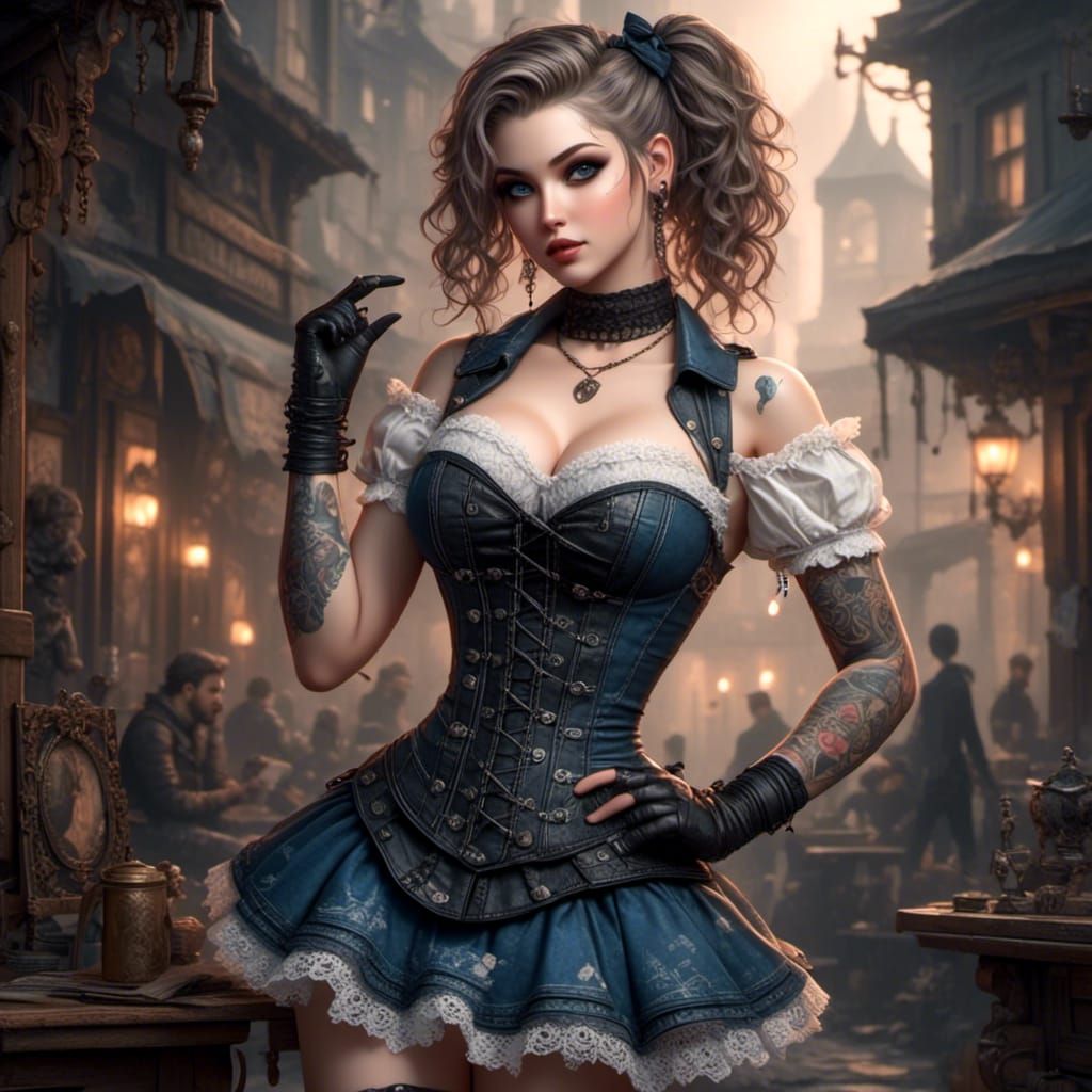 Flirty 3D Woman with Curvy Figure and Tattoos