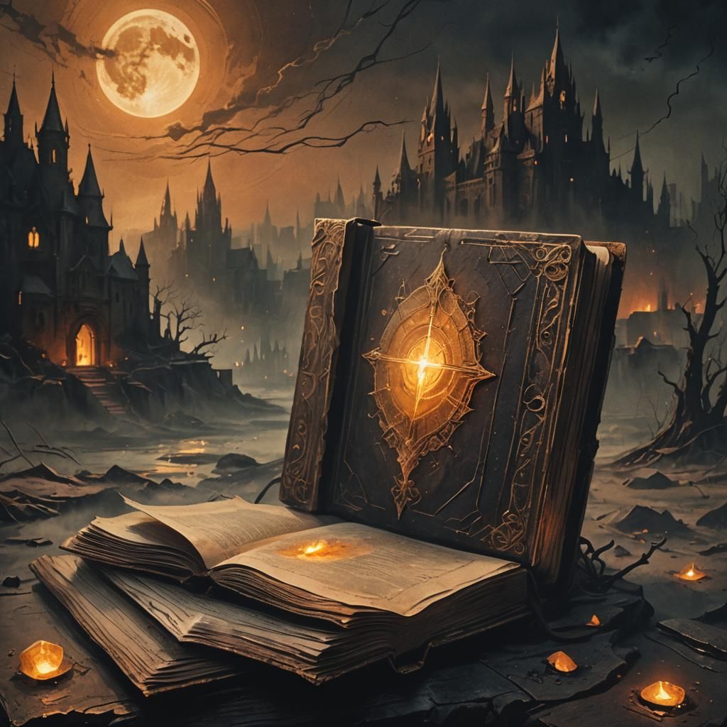 Cursed Necromantic Spell Book in Dark Fantasy Illustration