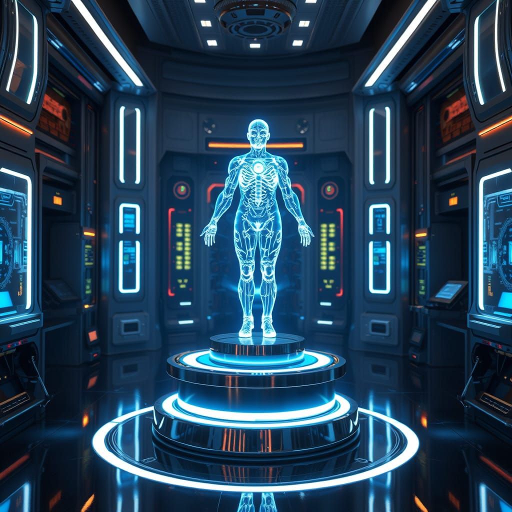Vibrant Futuristic Hologram in Immersive High-Tech Setting