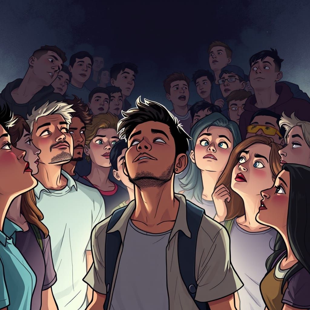 Mesmerized Crowd Illustration in Comic Book Style