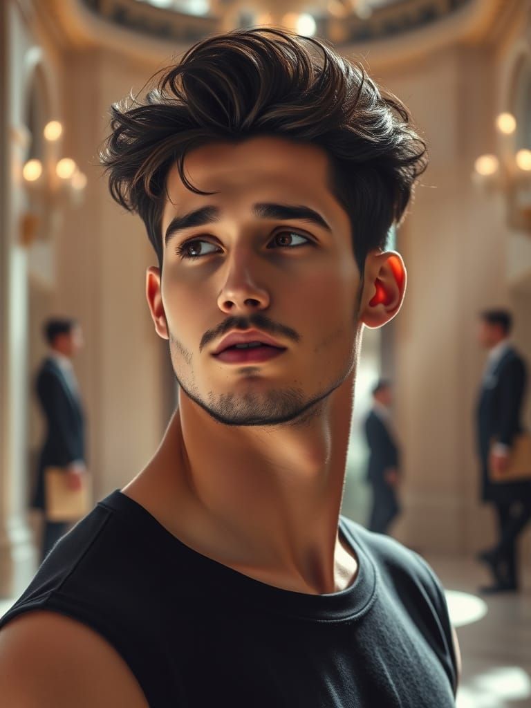 Chiseled Male Model in Elegant Indoor Setting