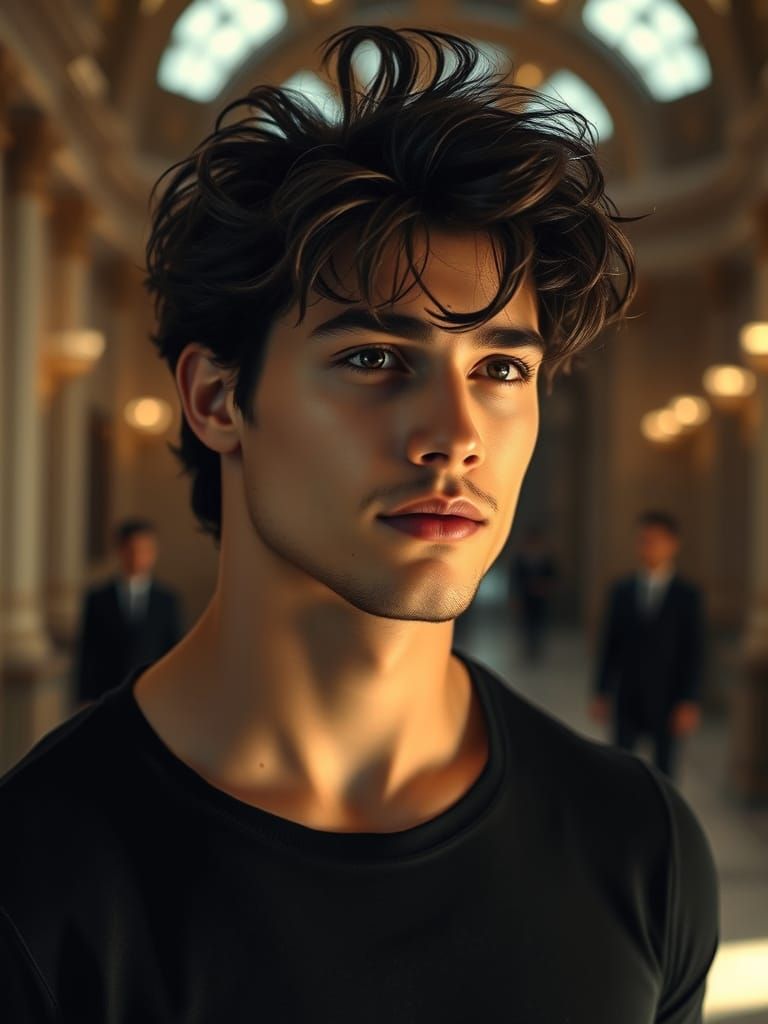 Chiseled Male Model Exudes Sophistication in Luxurious Setti...