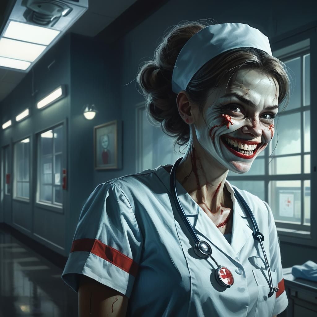 Dark Surrealism: Nurse with Sharp Teeth