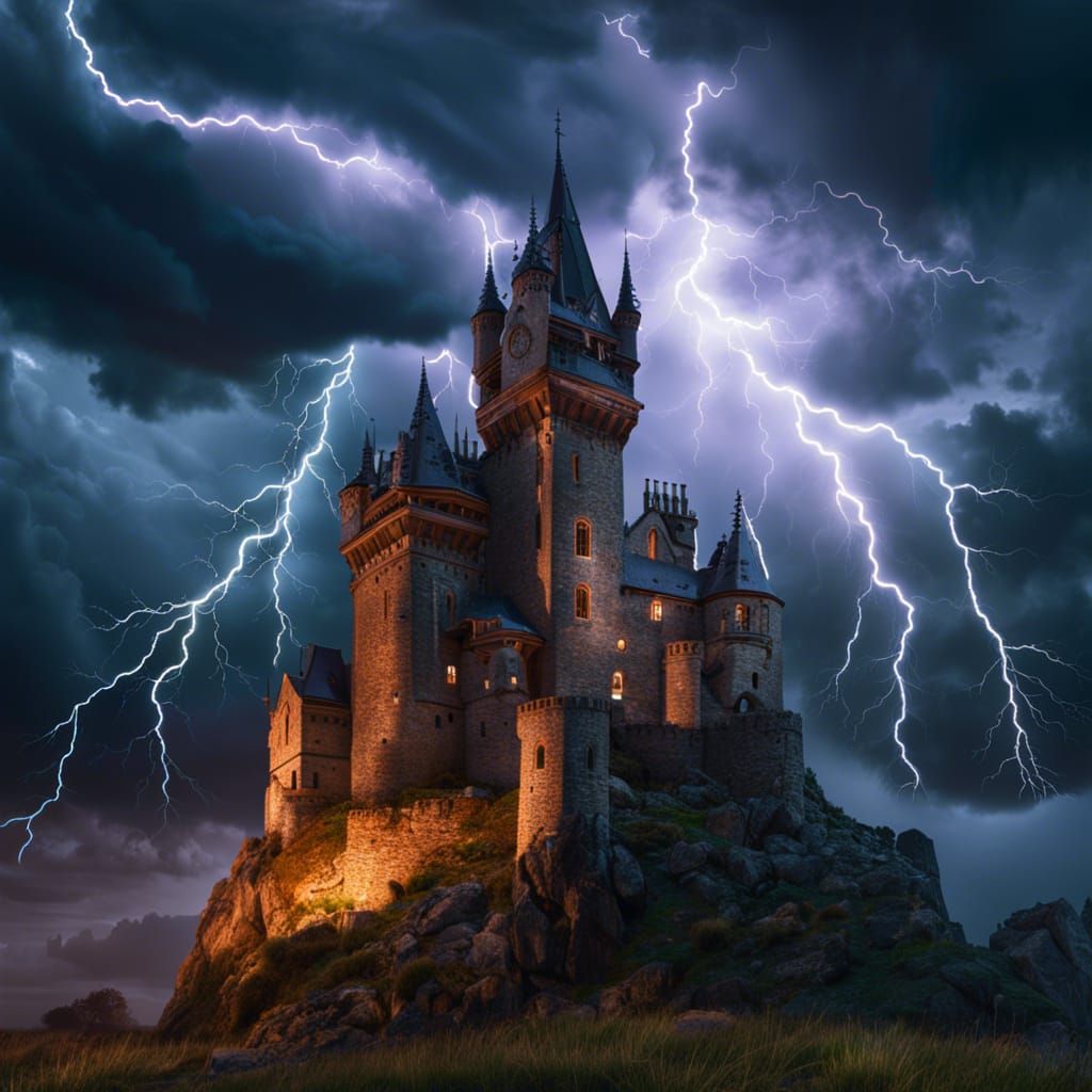 Stormy Sky Over Old Castle: Gothic Art