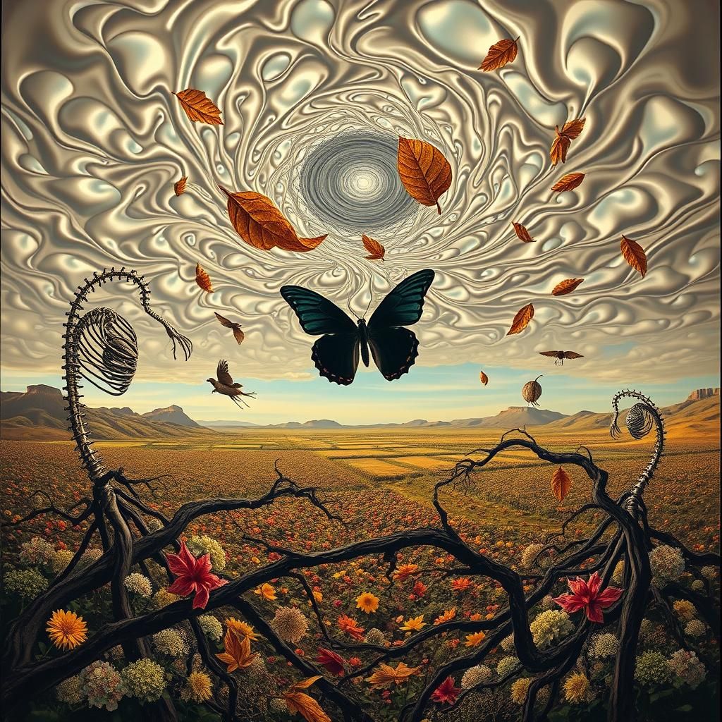 Surreal Landscape with Elastic Flora and Vortex