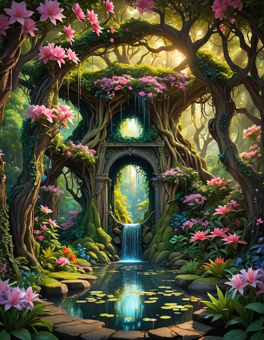 Enchanted Fairy Portal to a Magical Pond